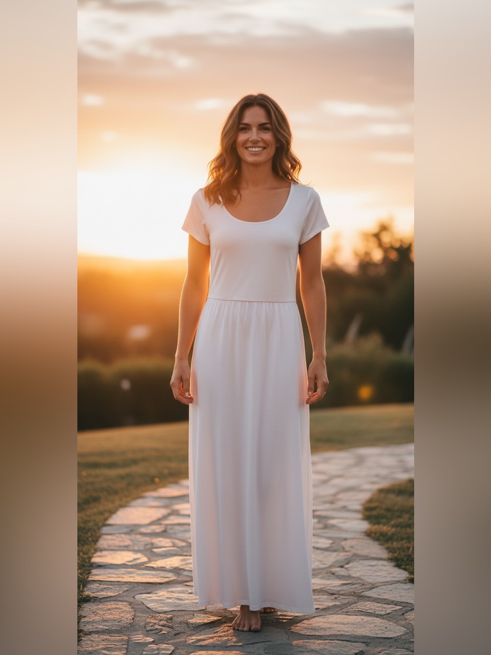 Made by Johnny White Short-Sleeve Maxi Dress with Pockets